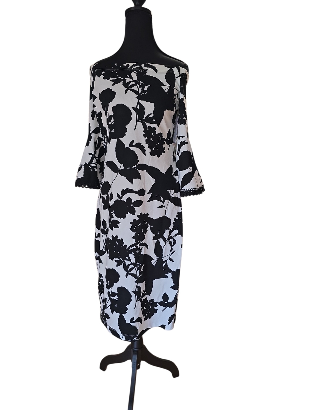 Premier Amore Black & White Floral Off-Shoulder Sheath Dress 16. NWT - Picture 4 of 5
